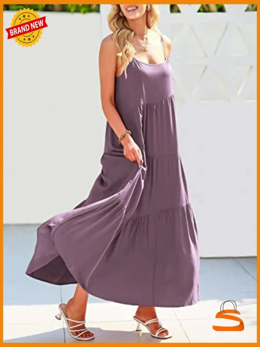 Women's Casual Loose Sleeveless Sundress Spaghetti Strap Flowy Maxi Dress - Picture 4 of 7